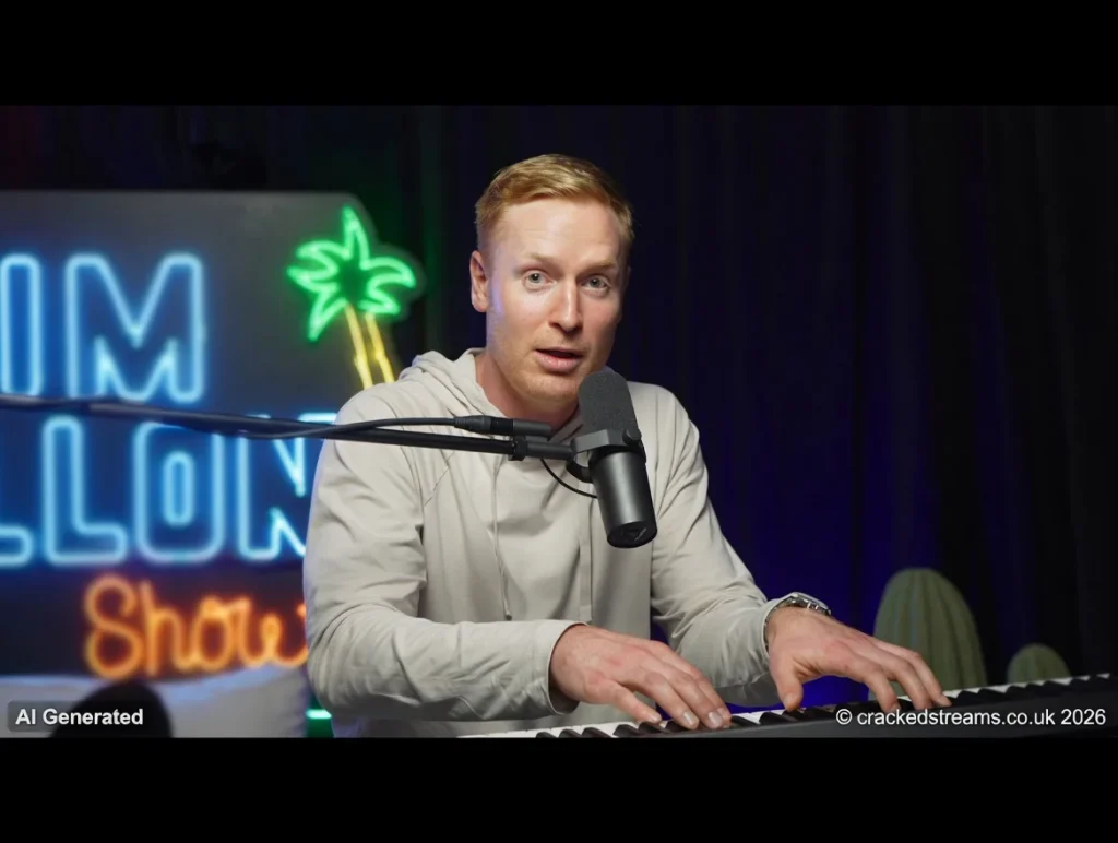 Francis Ellis recording an episode of his podcast The Francis Ellis Show