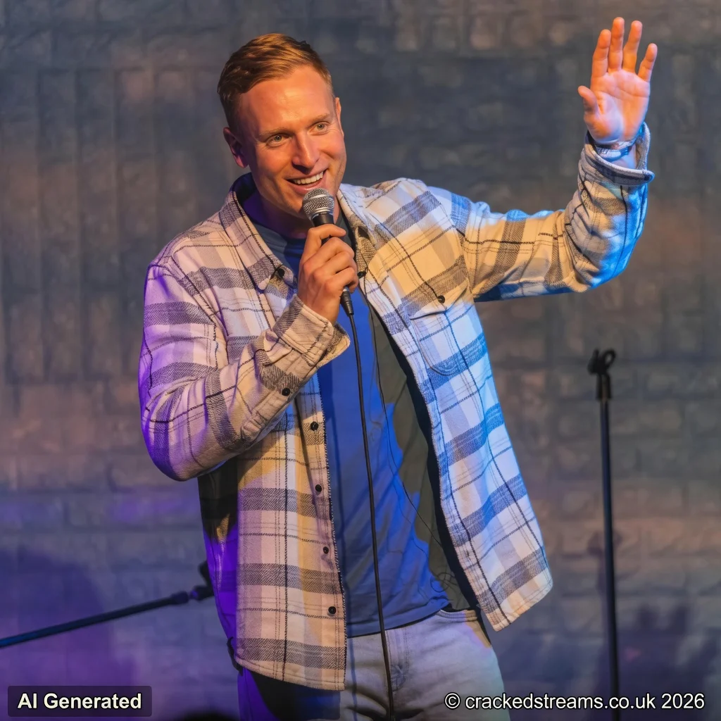 Comedian Francis Ellis performing stand-up comedy on stage