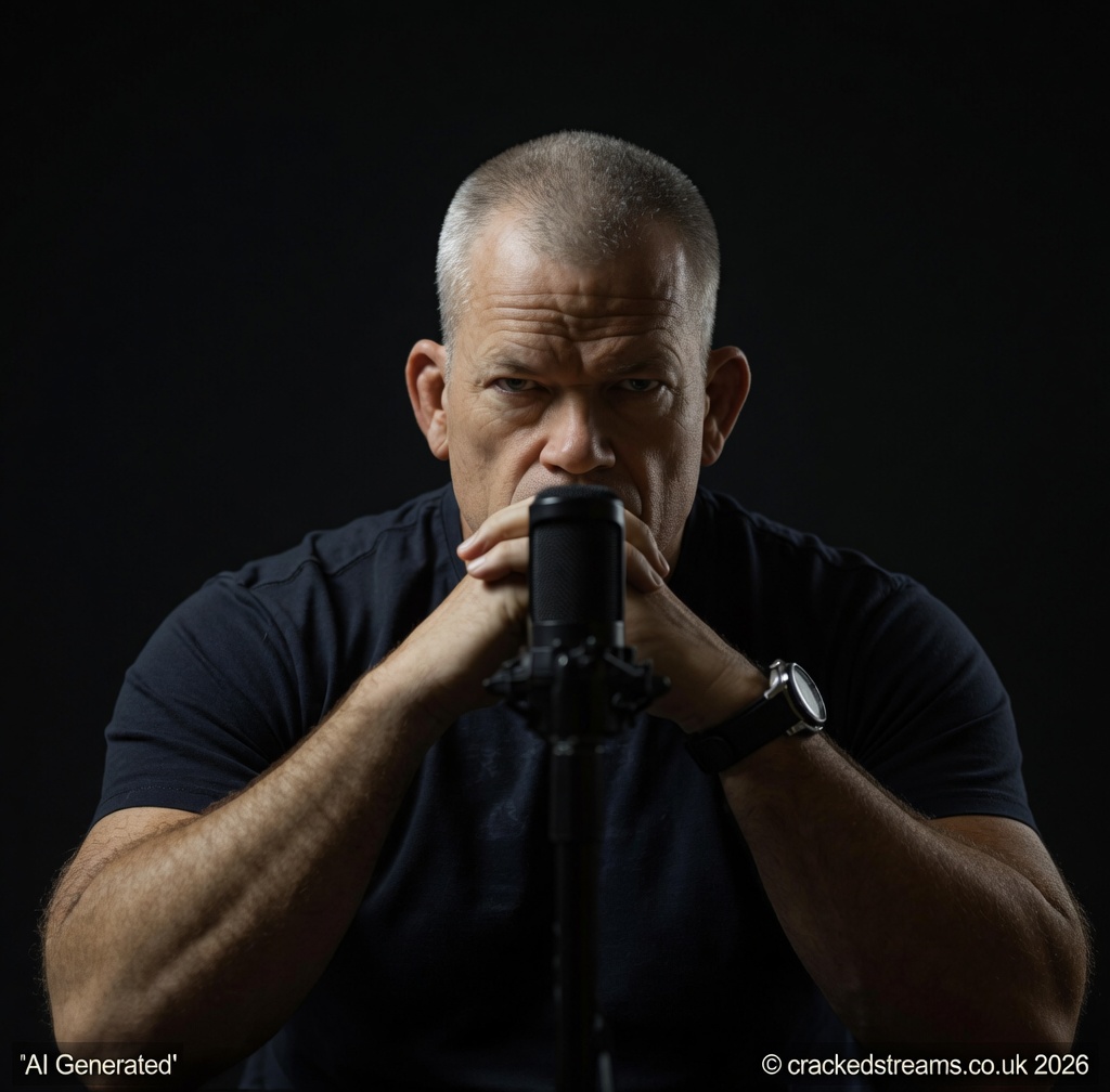 Jocko Willink hosting his podcast in 2026 while Helen supports him behind the scenes
